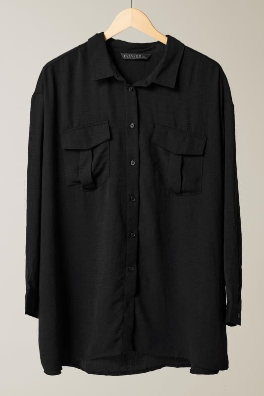 EVANS Plus Size Black Long Sleeve Utility Shirt | Evans  5