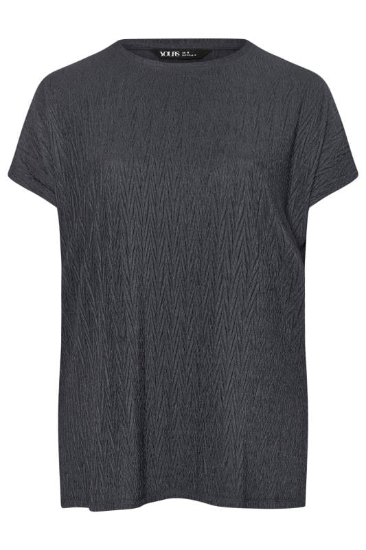 YOURS Plus Size Charcoal Grey Crinkle Plisse T-Shirt | Yours Clothing  6