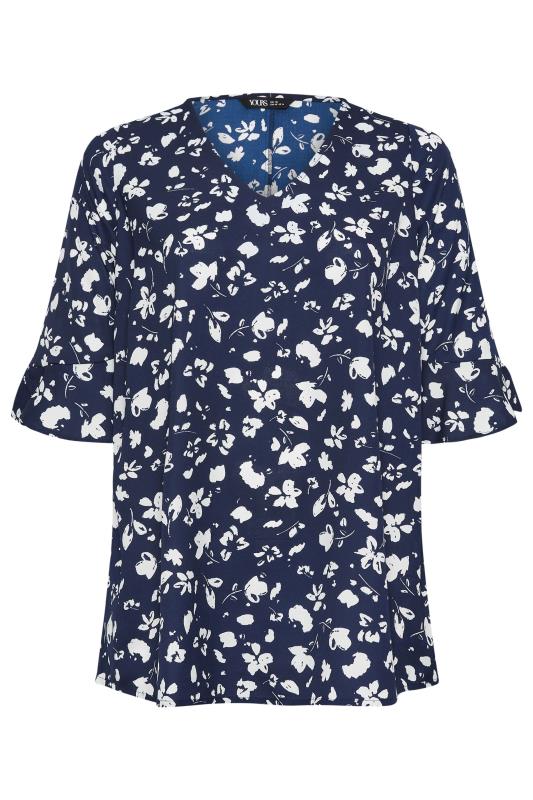 YOURS Plus Size Navy Blue Floral Print Swing Top | Yours Clothing 5