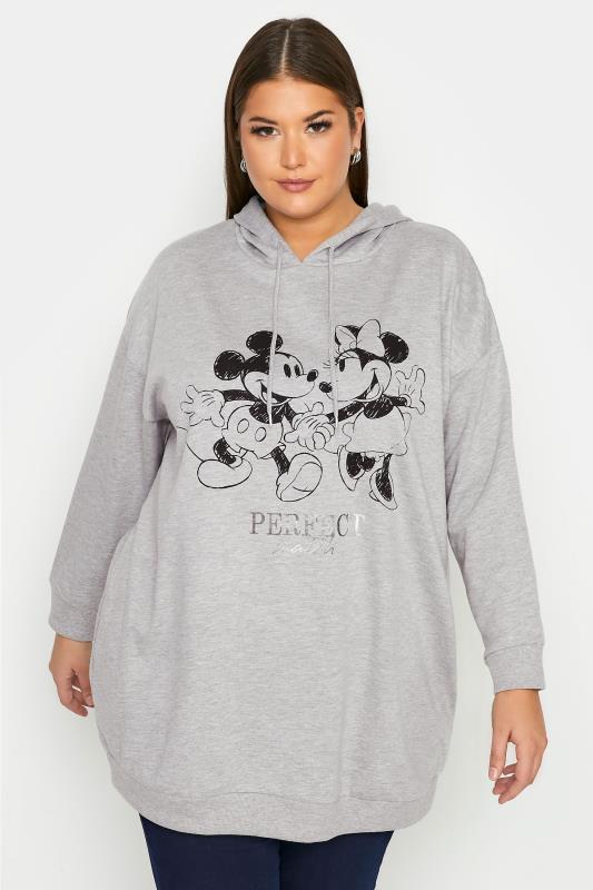  Grande Taille DISNEY Grey Mickey & Minnie Mouse 'Perfect Match' Longline Hoodie