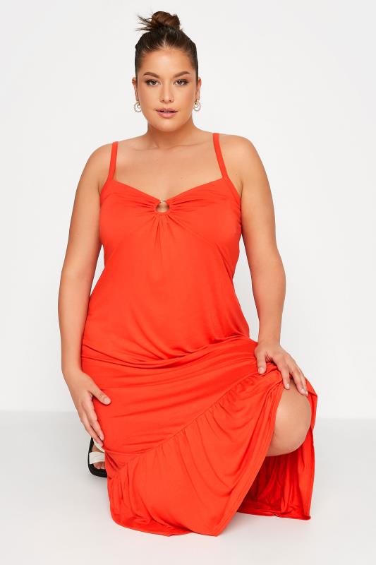 LIMITED COLLECTION Curve Bright Orange Ring Detail Midaxi Dress 4