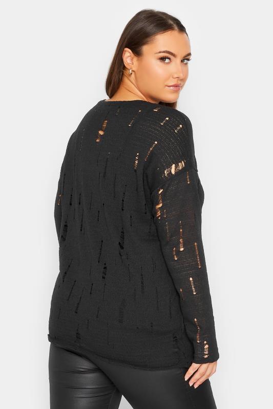 YOURS LUXURY Plus Size Black Distressed Stitch Knitted Jumper | Yours Clothing 3