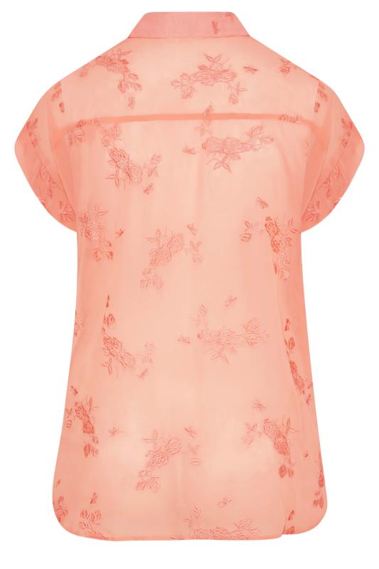 Plus Size Pink Floral Print Embroidered Shirt | Yours Clothing  7