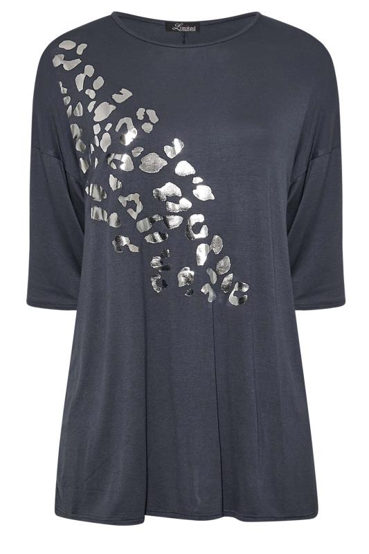 Plus Size LIMITED COLLECTION Dark Grey Foil Leopard Print Oversized T-Shirt | Yours Clothing  6