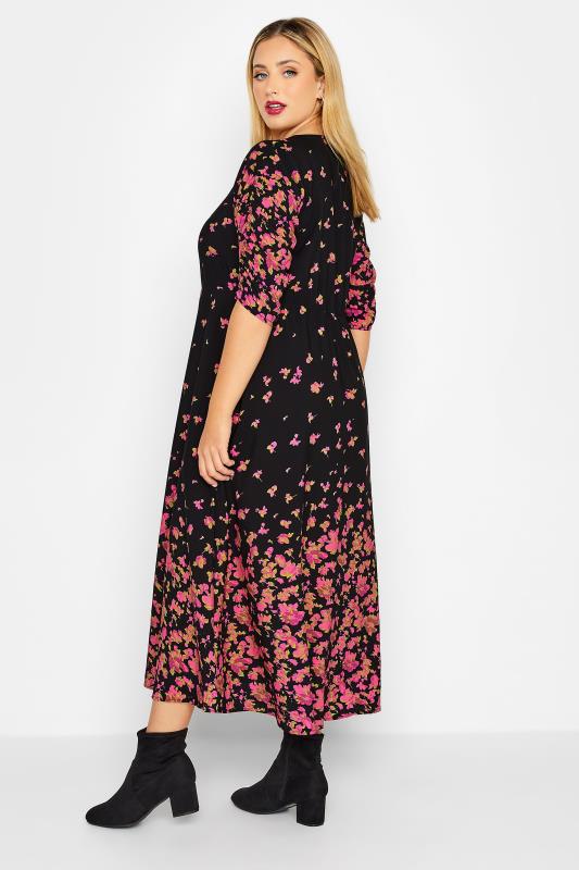 LIMITED COLLECTION Plus Size Black & Pink Floral Tea Dress | Yours Clothing 3