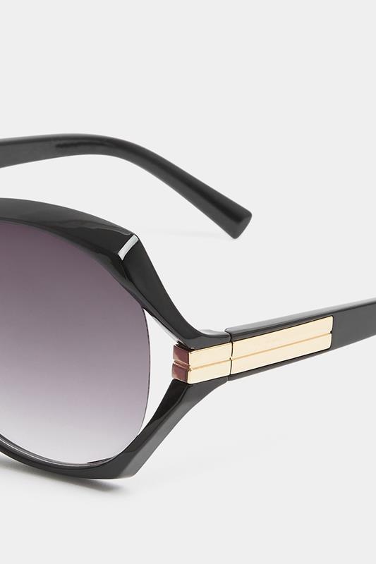 Black Metallic Arm Oversized Sunglasses | Yours Clothing 4