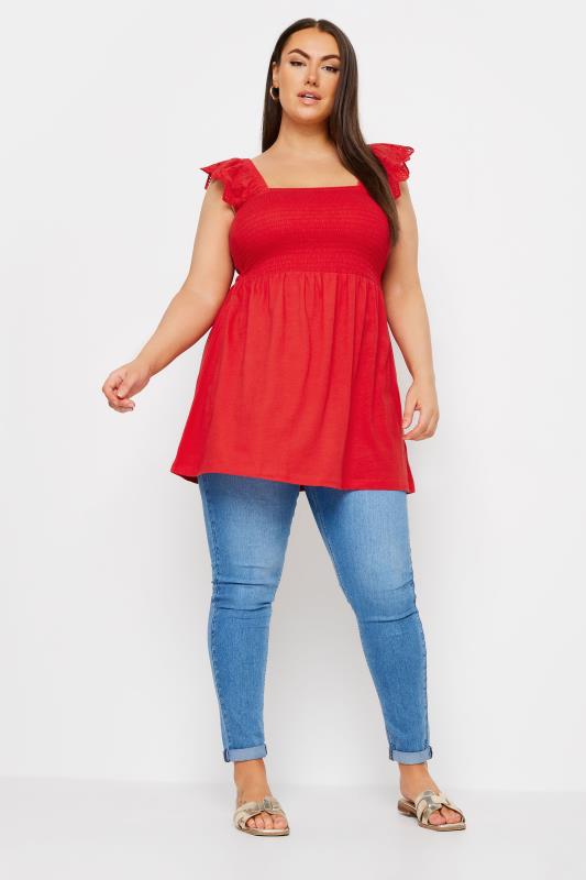 YOURS Plus Size Red Broderie Anglaise Peplum Top | Yours Clothing 2