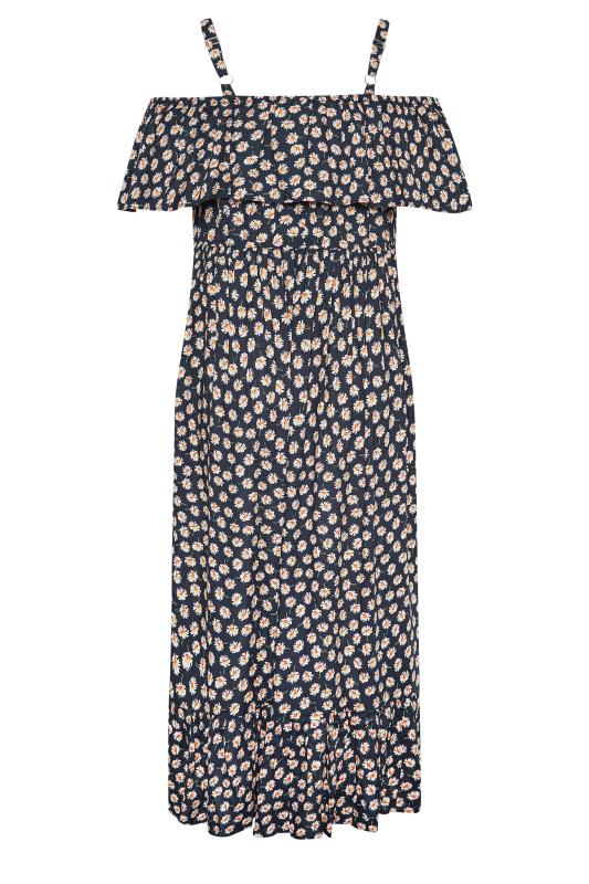 LIMITED COLLECTION Curve Navy Blue Daisy Print Cold Shoulder Dress | Yours Clothing  9