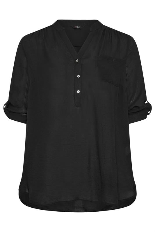 YOURS Plus Size Black Half Placket Shirt | Yours Clothing 5
