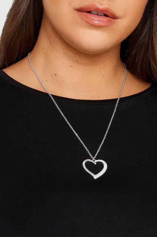 Plus Size  Silver Tone Half Diamante Heart Pendant Necklace