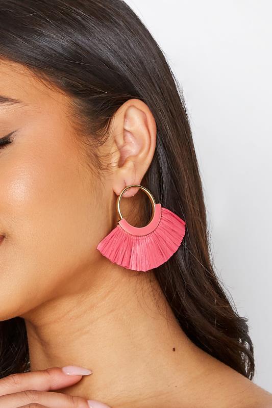 Plus Size  Pink Raffia Enamel Fan Earrings