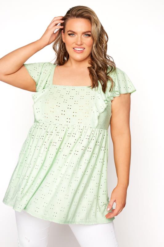 LIMITED COLLECTION Mint Green Broderie Anglaise Peplum Frill Top_A.jpg