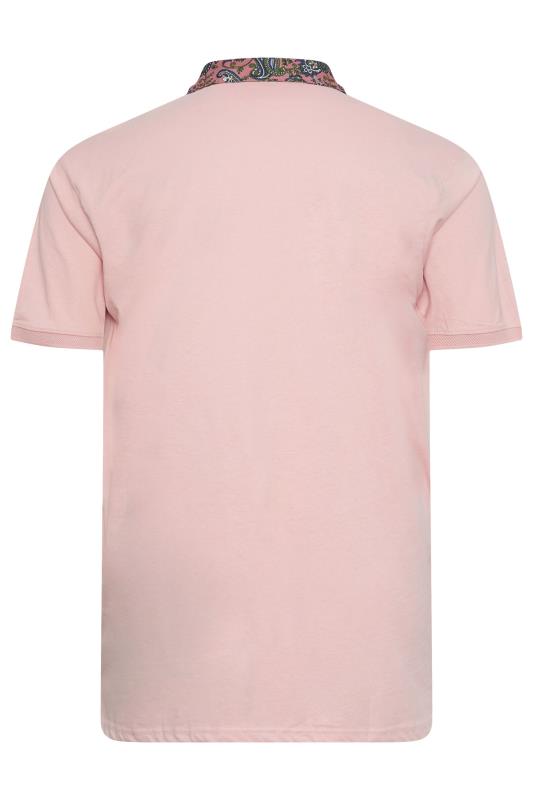 KAM Big & Tall Pink Jersey Floral Collar Polo Shirt | BadRhino 3