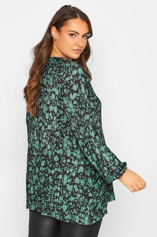 Plus Size Green Floral Print Plisse Pleated Top | Yours Clothing 3