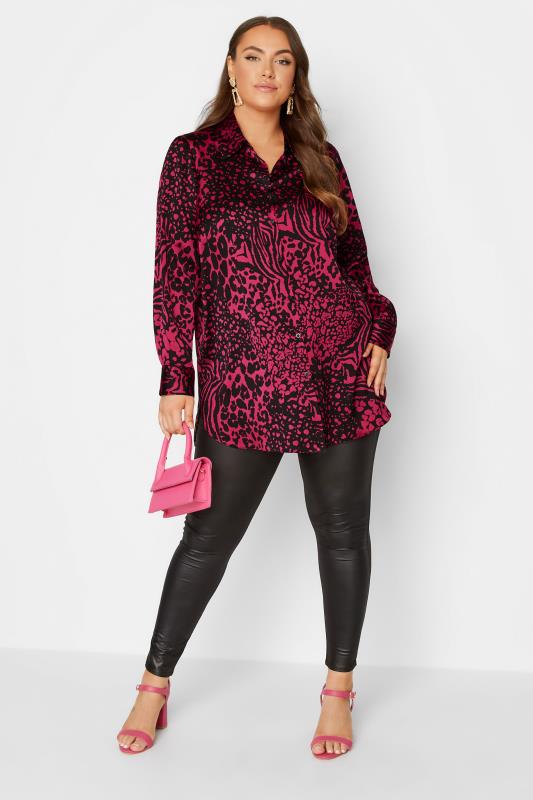 YOURS LONDON Plus Size Pink Mixed Animal Print Satin Shirt | Yours Clothing 1