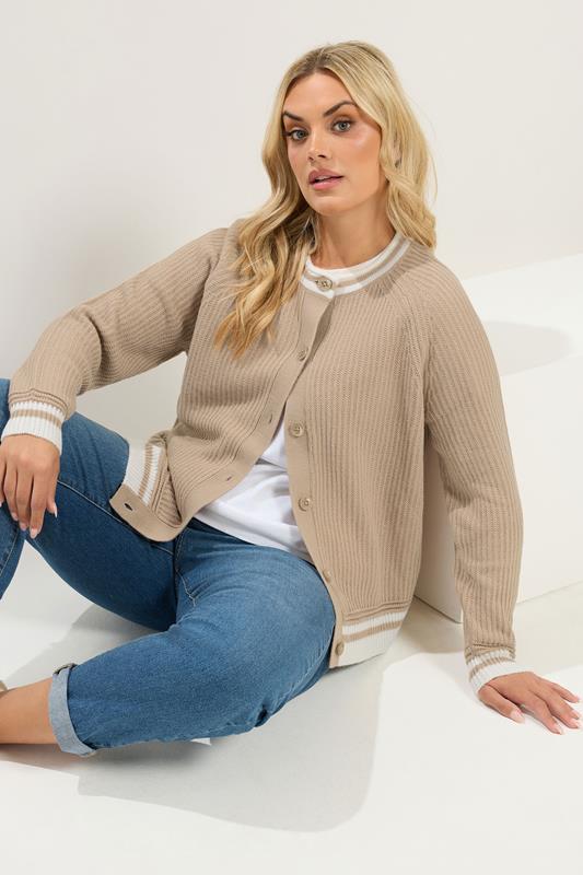  YOURS Curve Brown Crew Neck Knitted Cardigan