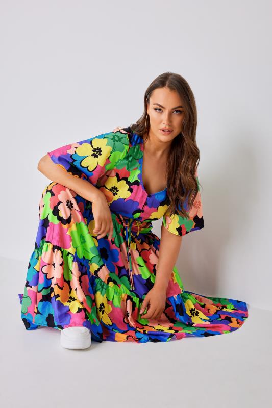 LIMITED COLLECTION Plus Size Blue & Green Floral Smock Maxi Dress | Yours Clothing 7