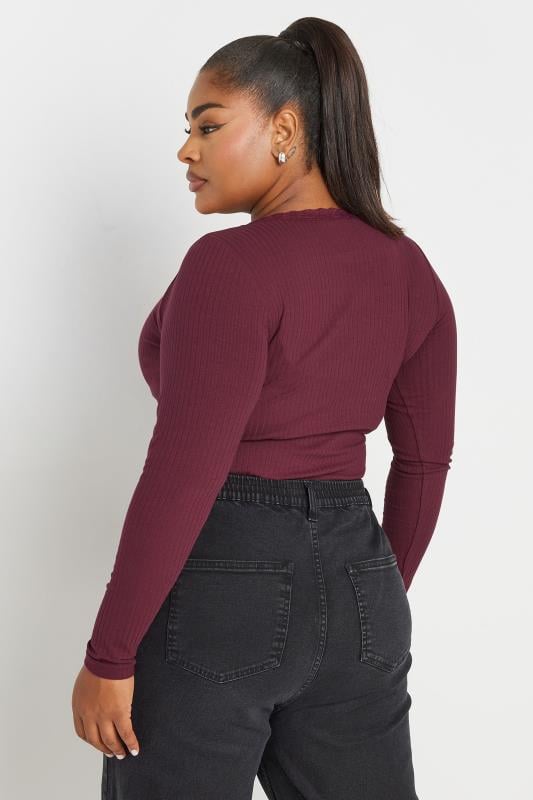 YOURS Plus Size Wine Red Long Sleeve Lace Bodysuit | Yours Clothing 3