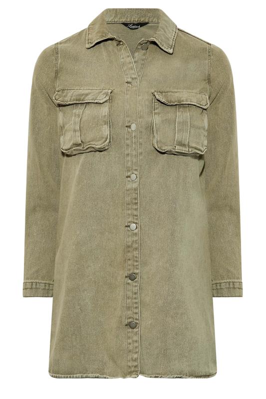 LIMITED COLLECTION Plus Size Khaki Green Washed Longline Denim Jacket | Yours Clothing 6