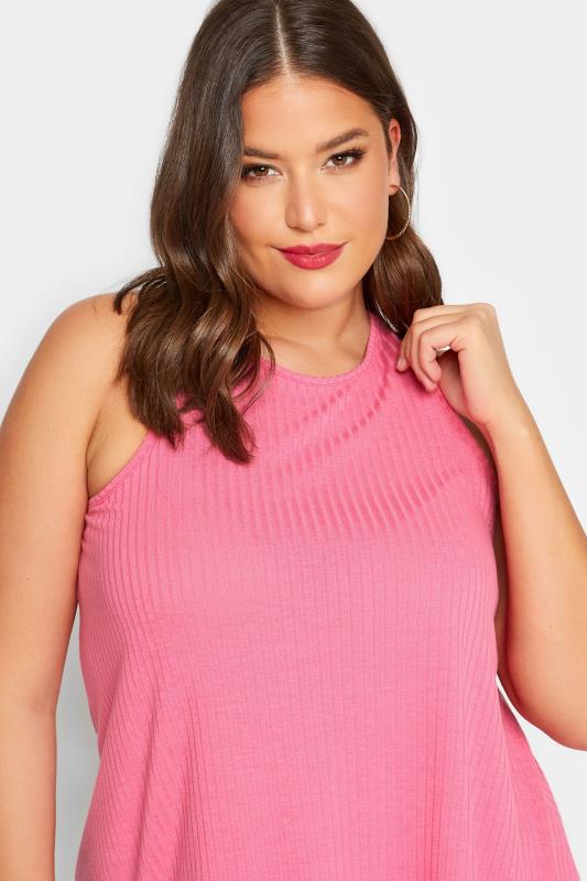 LIMITED COLLECTION Curve Plus Size Pink Ribbed Racer Cami Vest Top | Yours Clothing  5