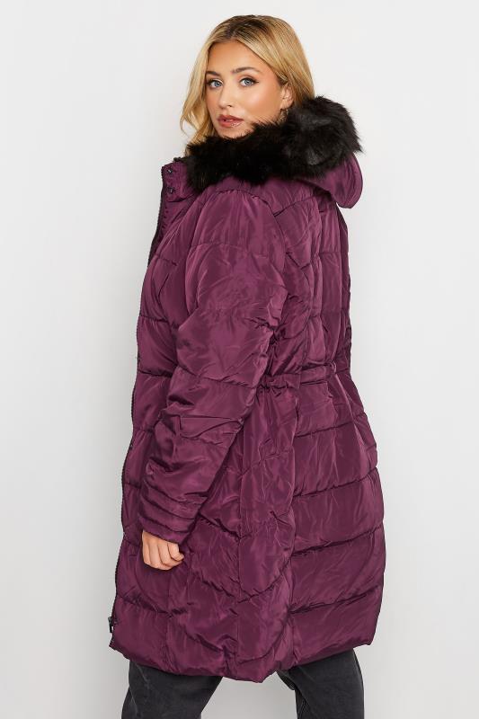 Plus Size Purple Panelled Puffer Midi Coat | Yours Clothing 4