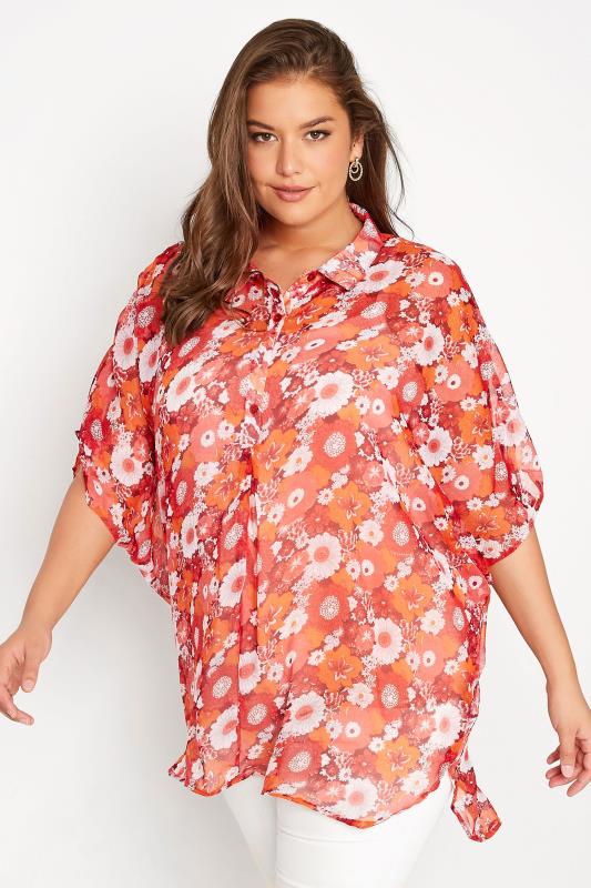 Plus Size  YOURS Curve Red Floral Batwing Blouse