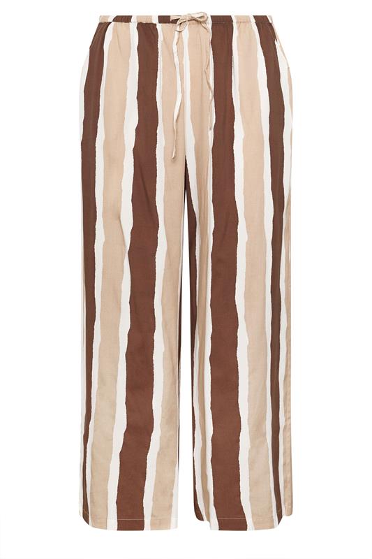 YOURS Plus Size Brown Striped Wide Leg Trousers | Yours Clothing 5