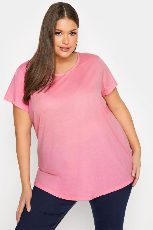 Curve Pink Marl Short Sleeve Basic T-Shirt_AR.jpg