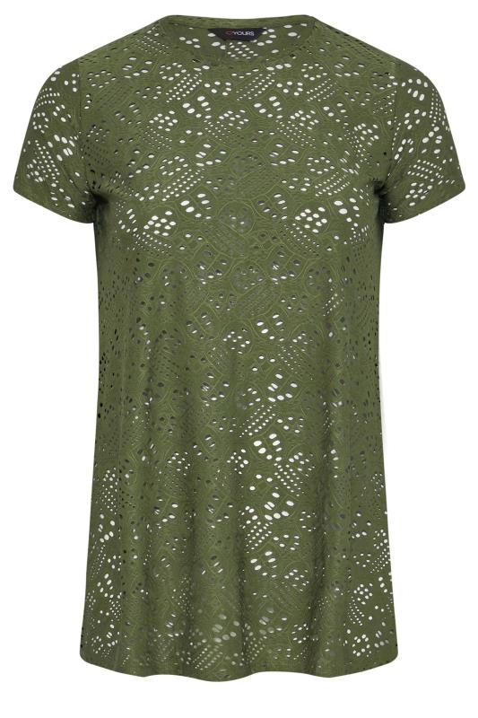 Plus Size Khaki Green Broderie Anglaise Swing T-Shirt | Yours Clothing 6