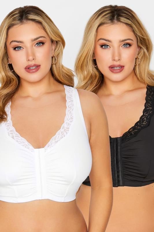 Plus Size  YOURS 2 PACK Black & White Non Padded Lace Trim Bras