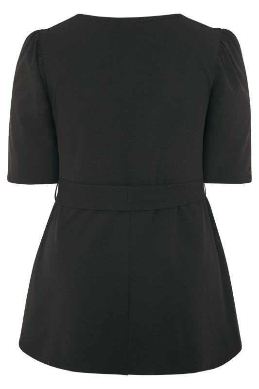 YOURS LONDON Black Notch Neck Belted Peplum Top | Yours Clothing 7