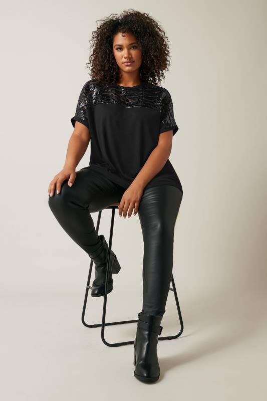 EVANS Plus Size Black Sequin Embellished T-Shirt | Evans 3