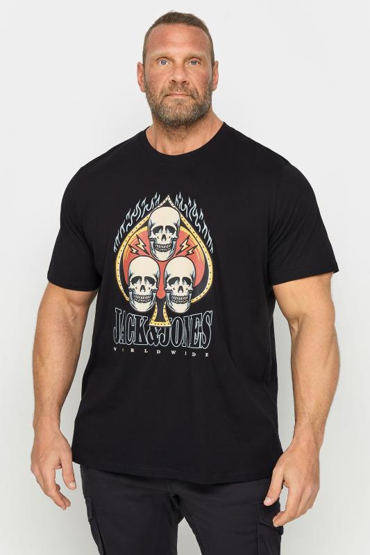 JACK & JONES Big & Tall Black Skull Spade Print T-Shirt | BadRhino 1
