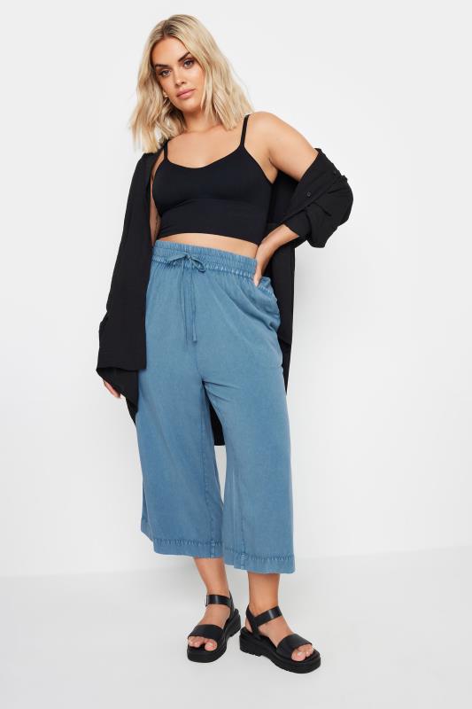 YOURS Plus Size Blue Chambray Culottes | Yours Clothing 3
