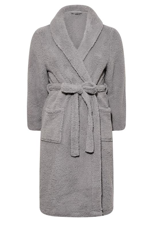 Plus Size Grey Teddy Fleece Dressing Gown | Yours Clothing 6