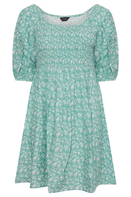 Plus Size Sage Green Ditsy Shirred Balloon Sleeve Midi Dress | Yours Clothing 6