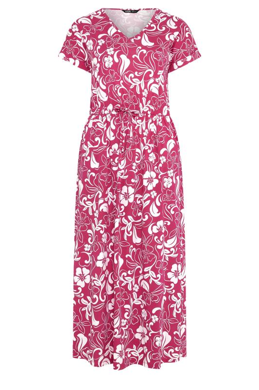YOURS Plus Size Pink Floral Print Tie Waist Maxi Dress | Yours Clothing 5
