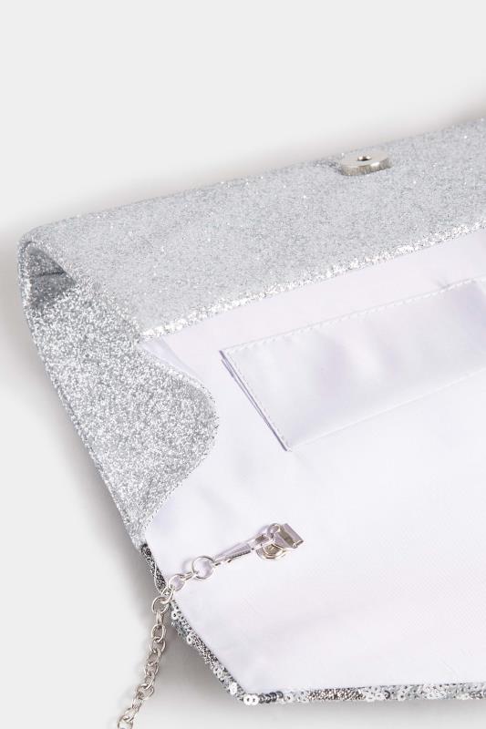 Silver Sequin Chevron Clutch Bag | Yours Clothing 6