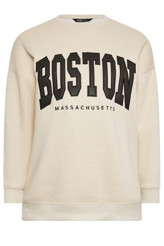 YOURS Plus Size Beige Brown 'Boston' Embroidered Slogan Sweatshirt | Yours Clothing 6
