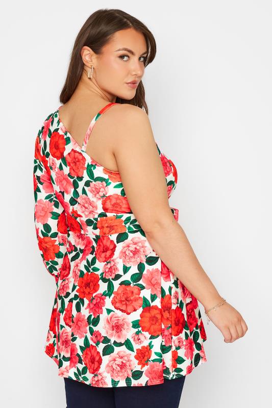 YOURS LONDON Plus Size White Rose Print One Shoulder Peplum Top | Yours Clothing 4