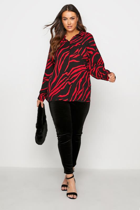 YOURS LONDON Curve Red & Black Zebra Print Oversized Shirt 2
