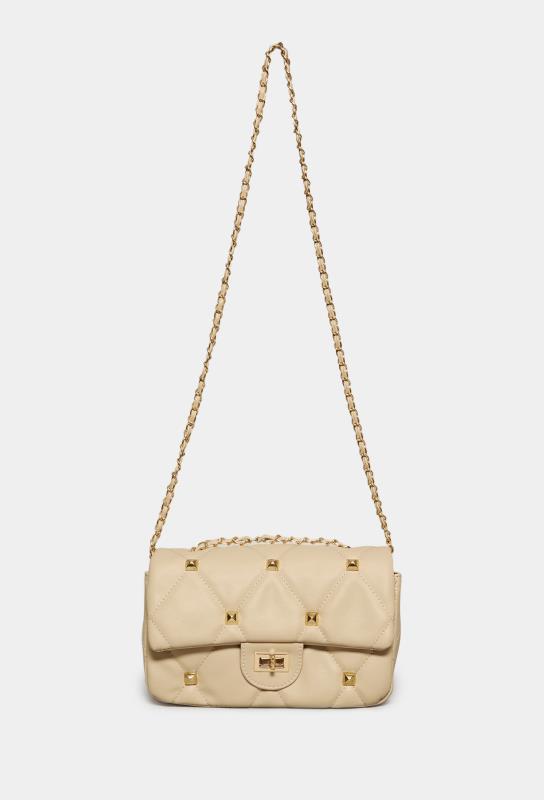 Cream Studded Quilted Chain Bag 3