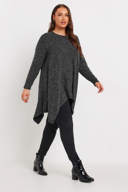 YOURS Plus Size Charcoal Grey Hanky Hem Top | Yours Clothing 2