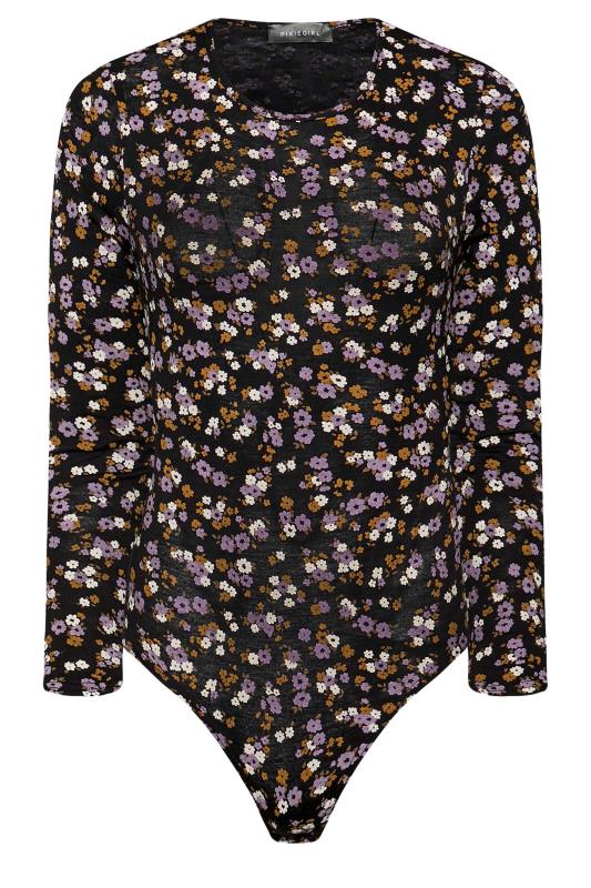 Petite Black Ditsy Floral Print Bodysuit | PixieGirl 5