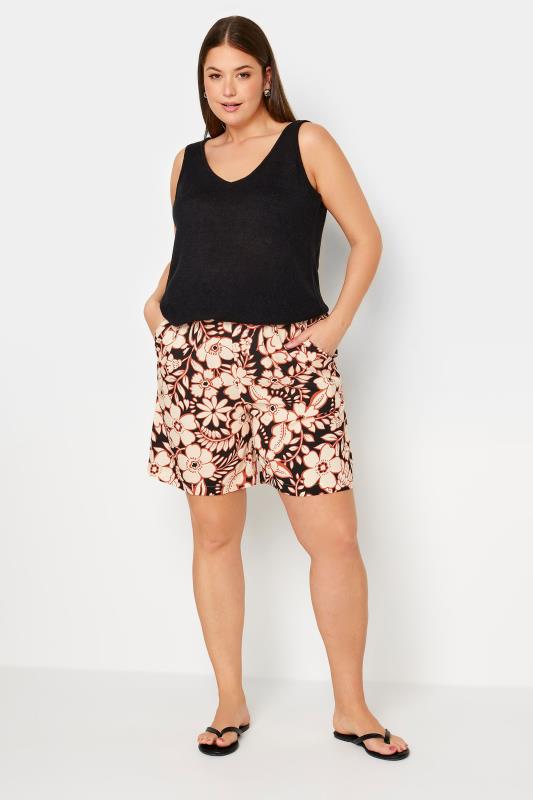 YOURS Plus Size Black Floral Print Woven Shorts | Yours Clothing 2