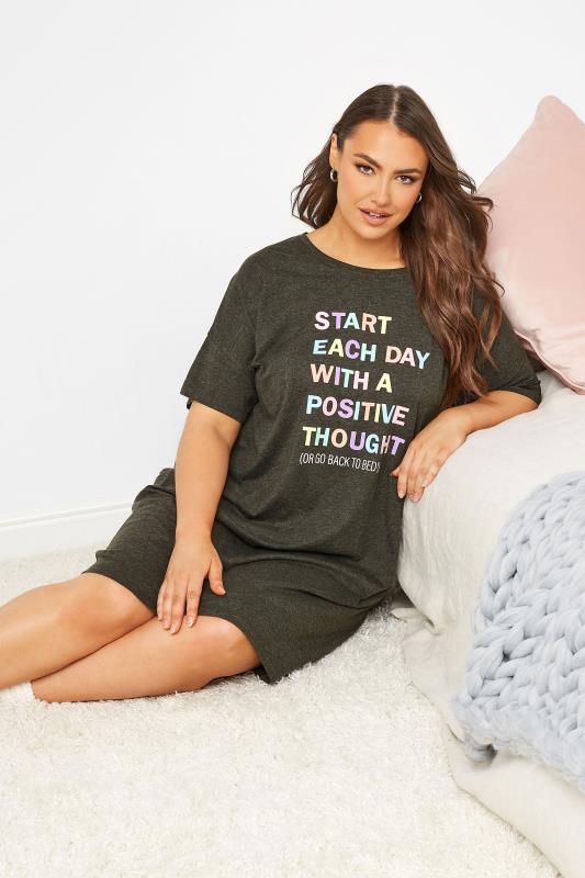 Curve Grey 'Start Each Day With A Positive Thought' Slogan Sleep Tee Nightdress | Yours Clothing 4