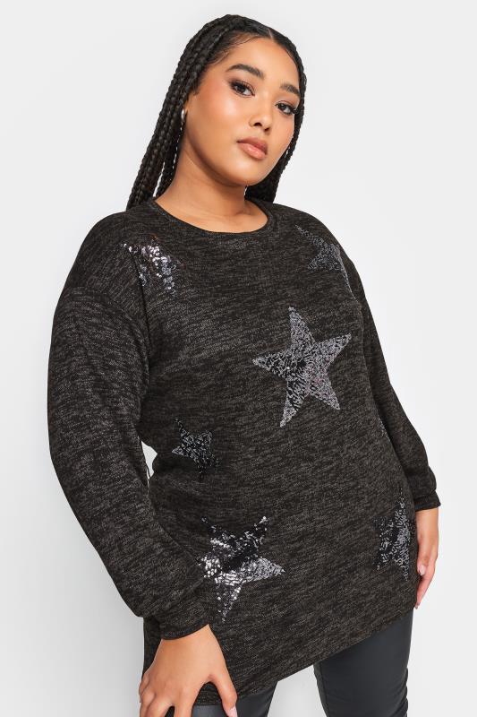  Grande Taille YOURS LUXURY Curve Black Sequin Star Print Jumper