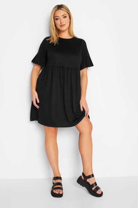 YOURS Plus Size Black Frill Sleeve Smock Dress | Yours Clothing 2