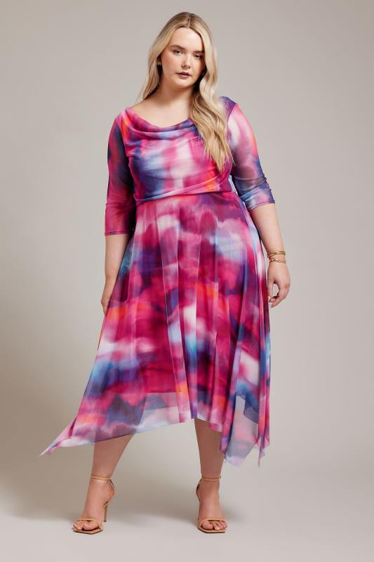 YOURS LONDON Plus Size Pink Cowl Neck Mesh Midi Dress | Yours Clothing 1