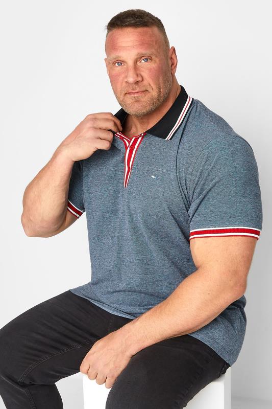 Men's  BadRhino Big & Tall Light Blue Stripe Placket Polo Shirt